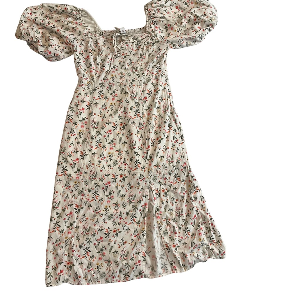 Old Navy Floral Puff Sleeve Midi Dress White Red Green Spring‎ Summer